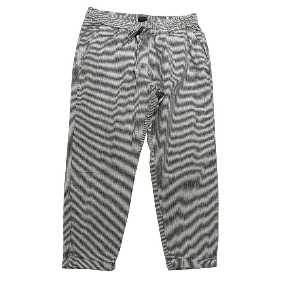 J.Crew Linen Blend Pants Women's Size 12 Striped Drawstring Cropped